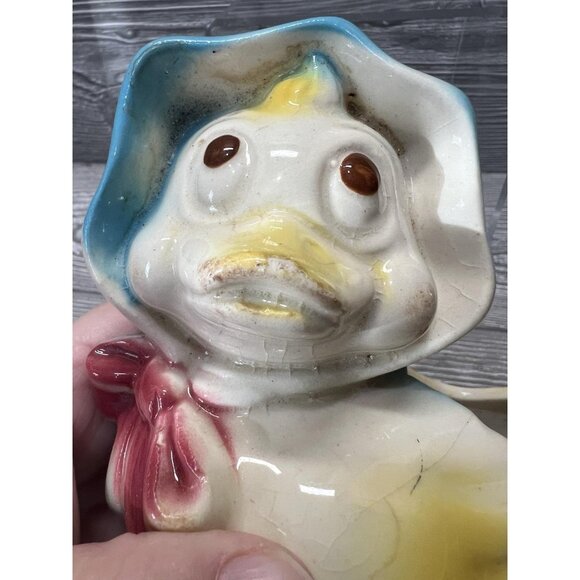 Vintage Duck Planter with Bonnet and Bow Mother Goose Ceramic Midcentury - Picture 5 of 8